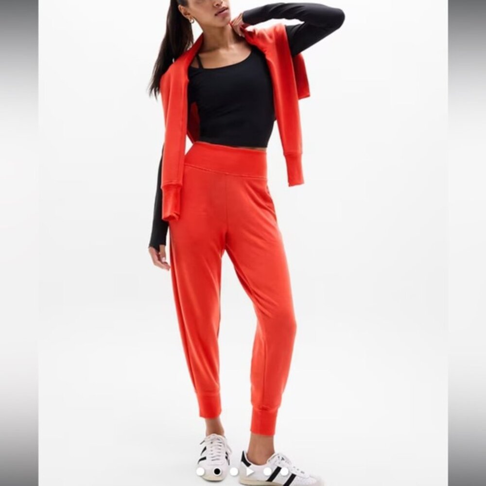 LOT Athleta Women's Luxe Cotton Cropped Zip Sweatshirt & Luxe Waffle Joggers